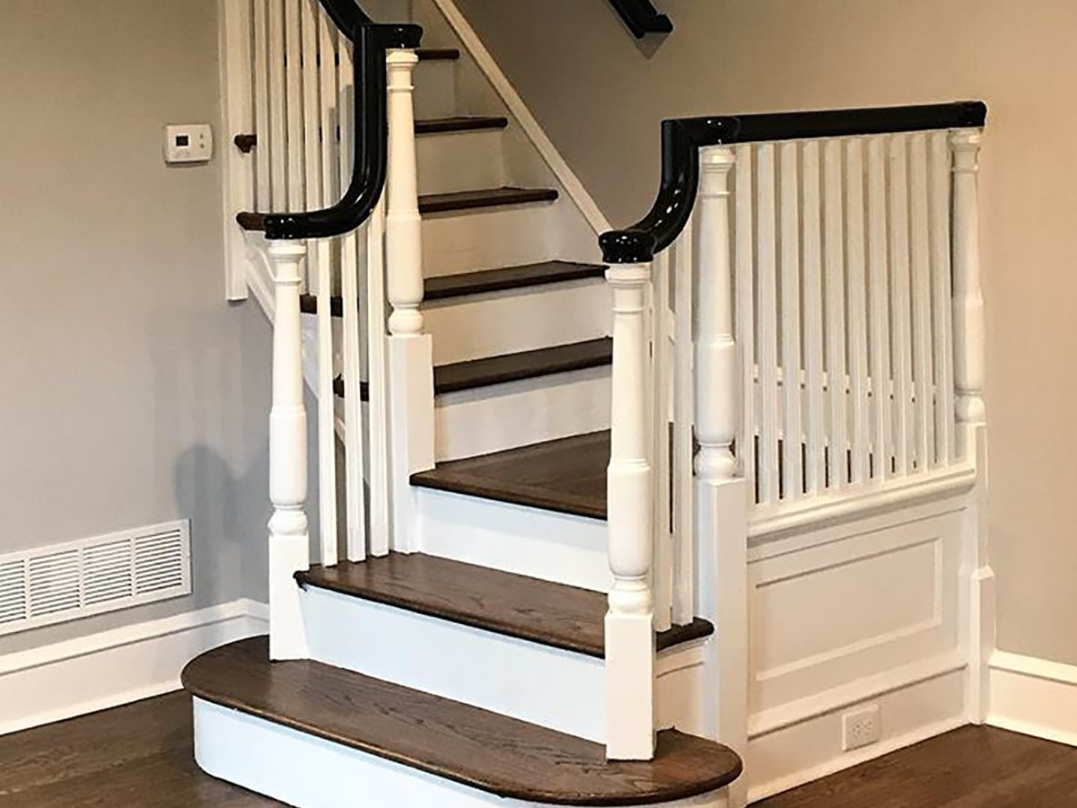 Refinished hardwood floors on a staircase